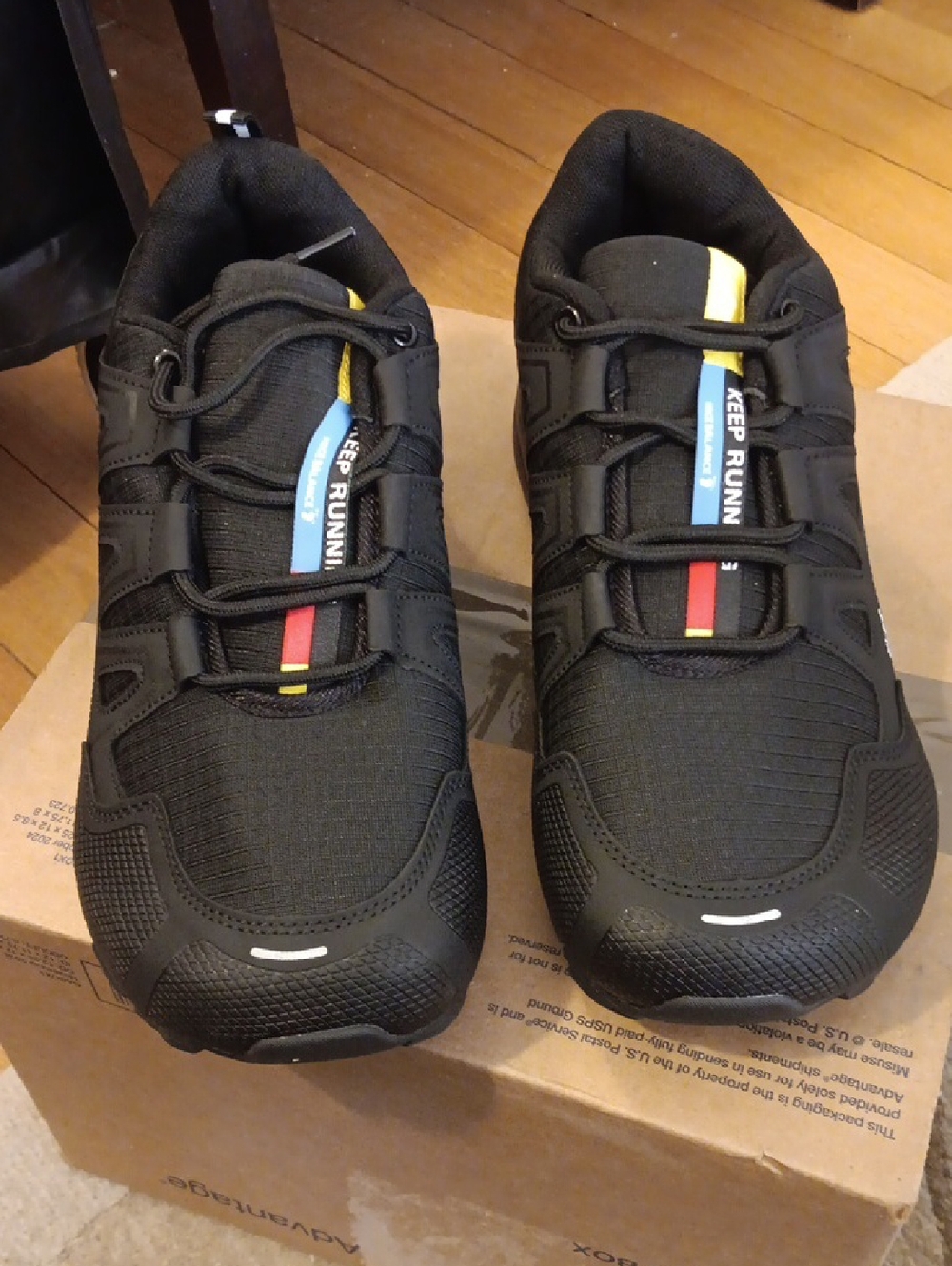 Men's Black Athletic Running Shoes with Yellow & Red Accents